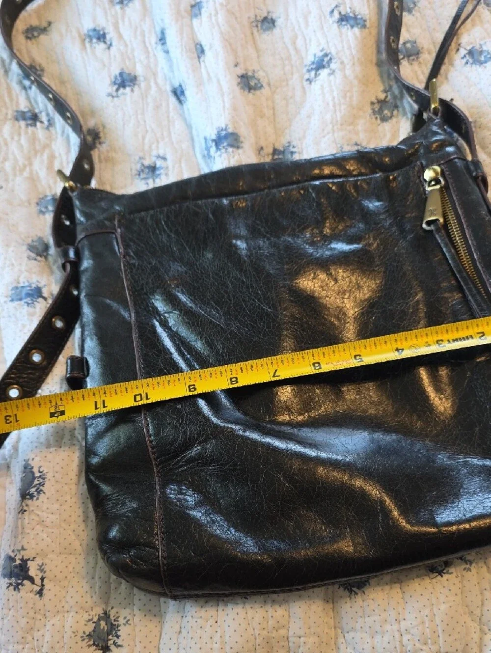 HOBO Black Leather Crossbody with Zip Accent and Decorative Adjustable Strap